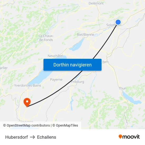 Hubersdorf to Echallens map