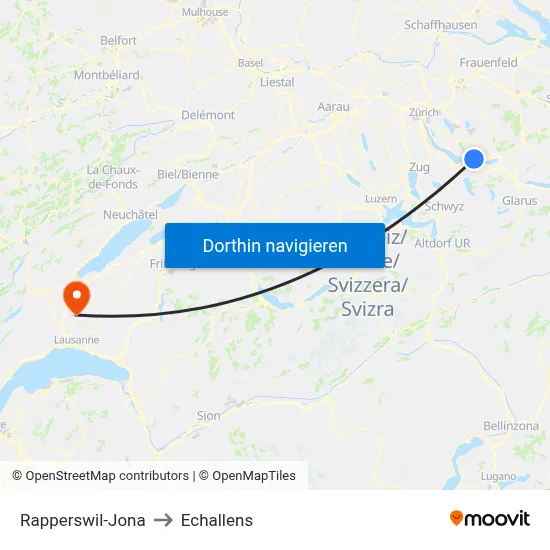 Rapperswil-Jona to Echallens map