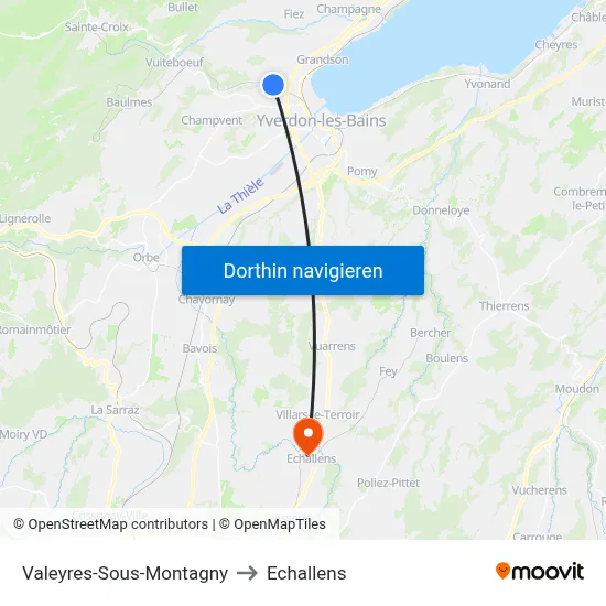 Valeyres-Sous-Montagny to Echallens map