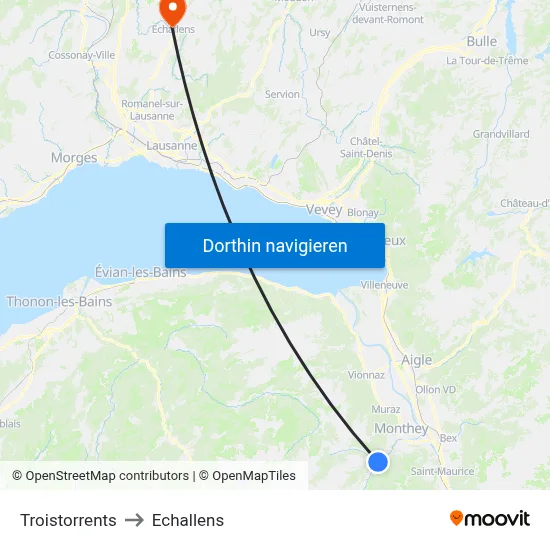 Troistorrents to Echallens map