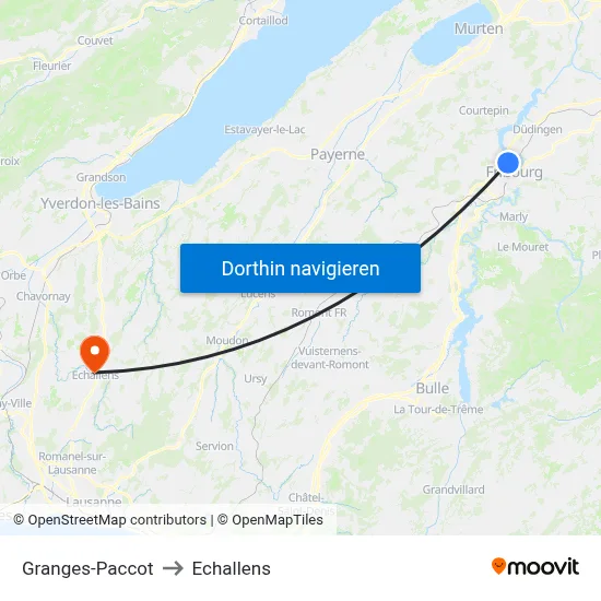 Granges-Paccot to Echallens map
