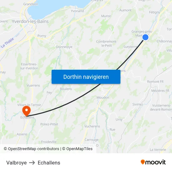 Valbroye to Echallens map