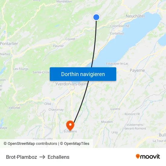 Brot-Plamboz to Echallens map