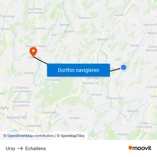 Ursy to Echallens map