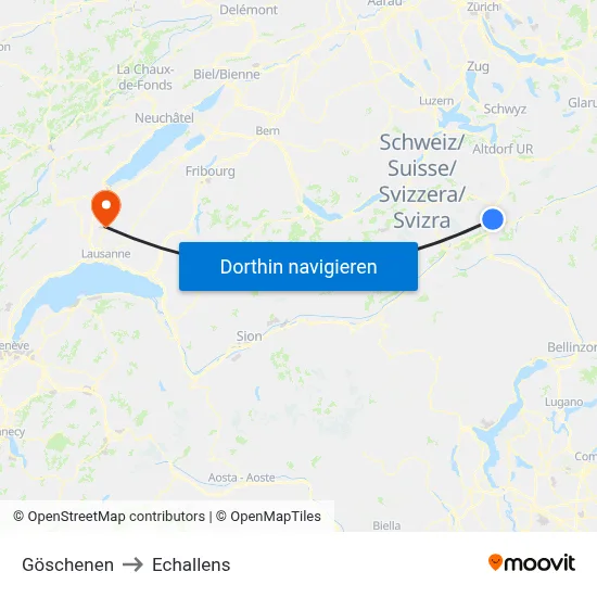 Göschenen to Echallens map