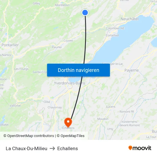La Chaux-Du-Milieu to Echallens map