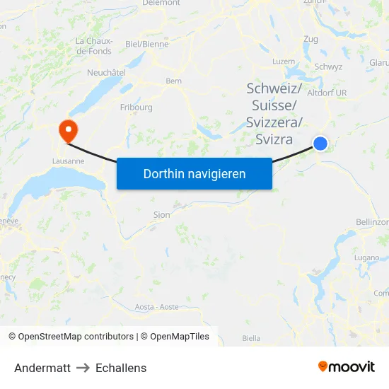 Andermatt to Echallens map