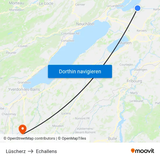 Lüscherz to Echallens map