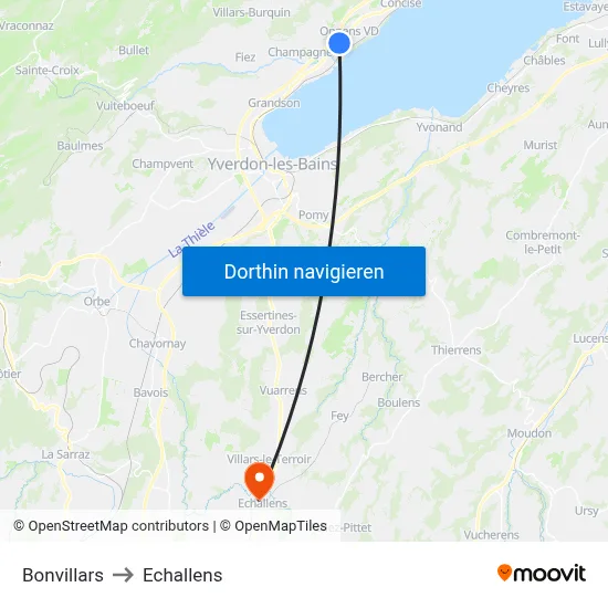 Bonvillars to Echallens map