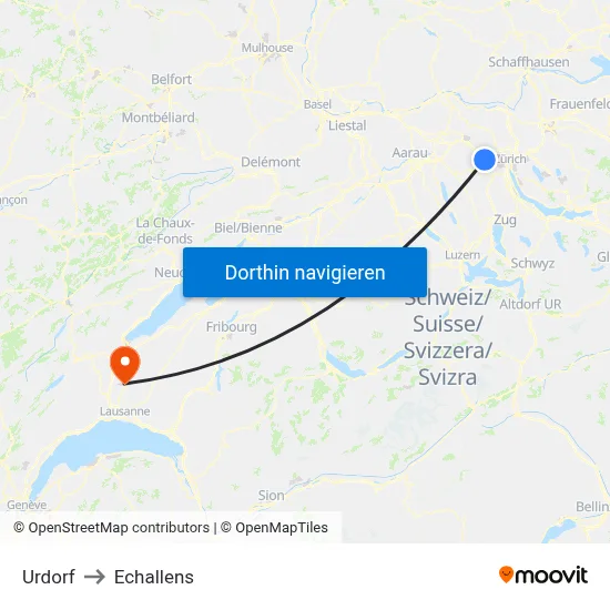 Urdorf to Echallens map