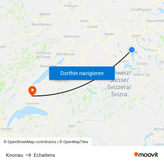 Knonau to Echallens map