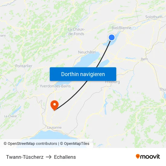 Twann-Tüscherz to Echallens map