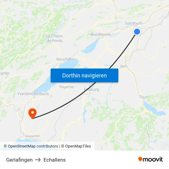 Gerlafingen to Echallens map