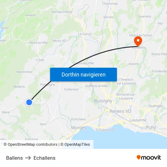 Ballens to Echallens map