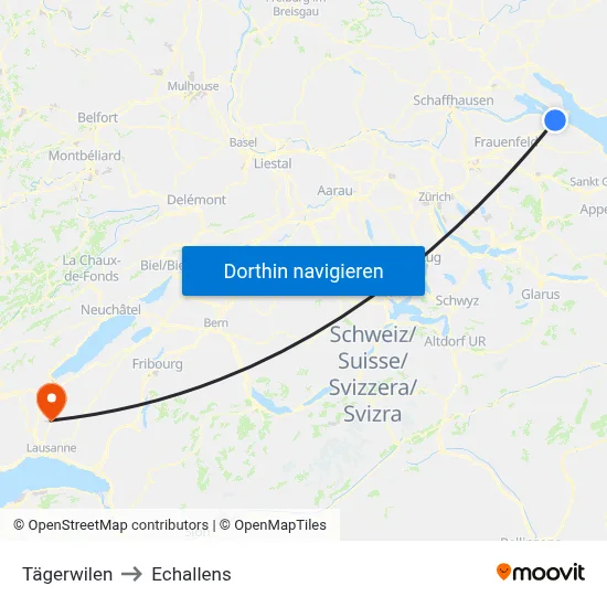 Tägerwilen to Echallens map