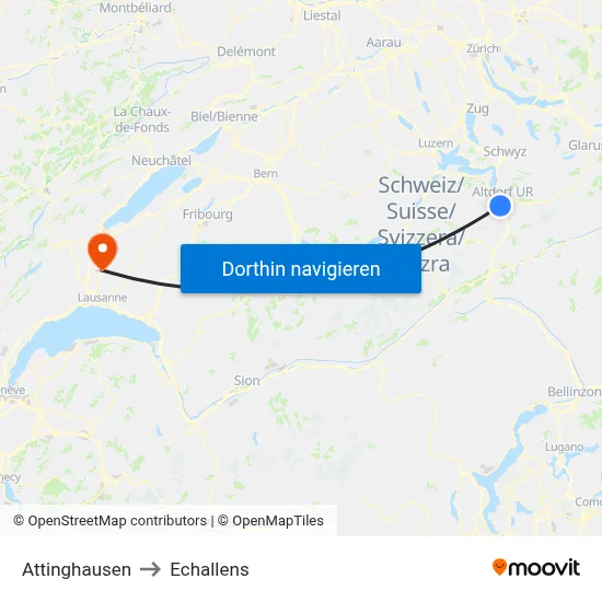 Attinghausen to Echallens map