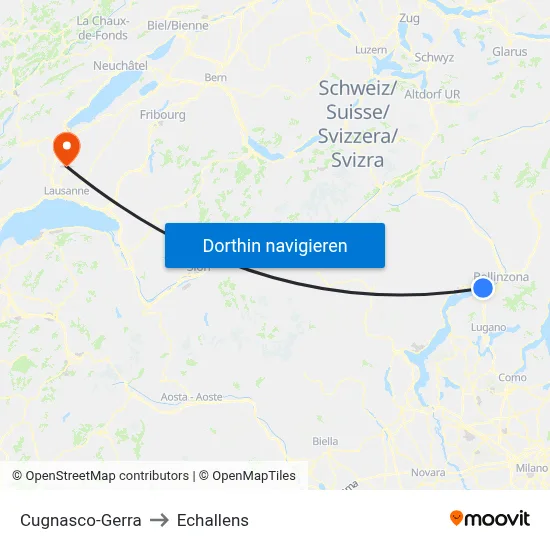 Cugnasco-Gerra to Echallens map