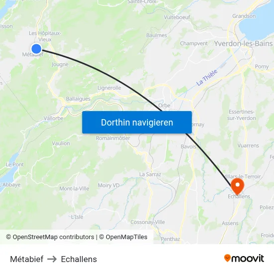 Métabief to Echallens map