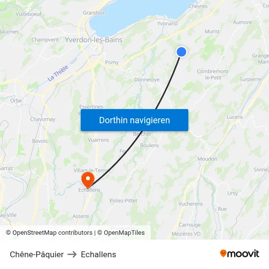Chêne-Pâquier to Echallens map