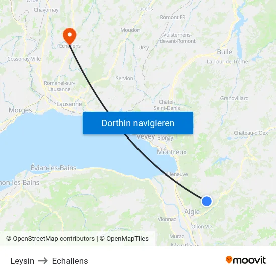 Leysin to Echallens map