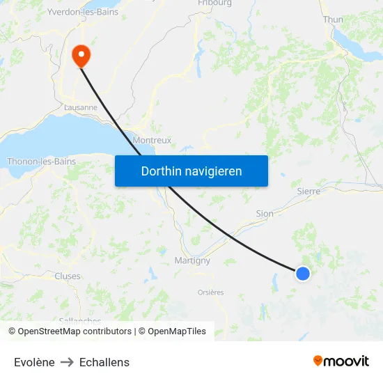 Evolène to Echallens map