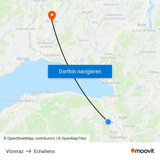 Vionnaz to Echallens map