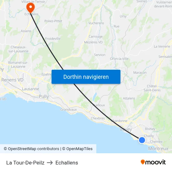 La Tour-De-Peilz to Echallens map