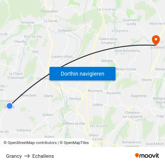 Grancy to Echallens map