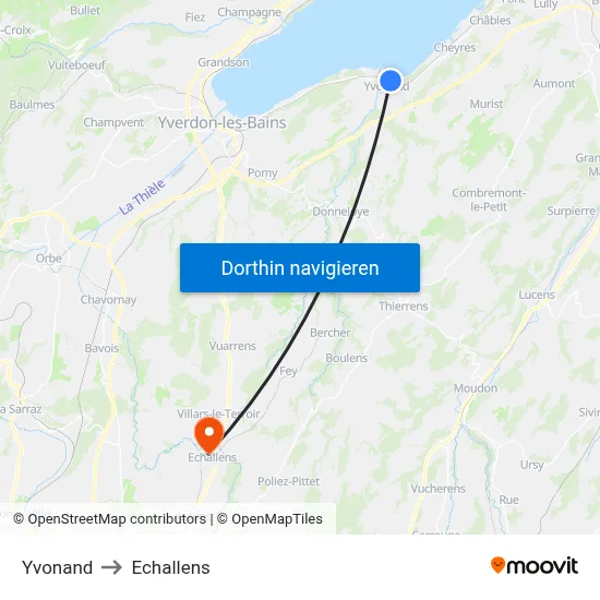 Yvonand to Echallens map