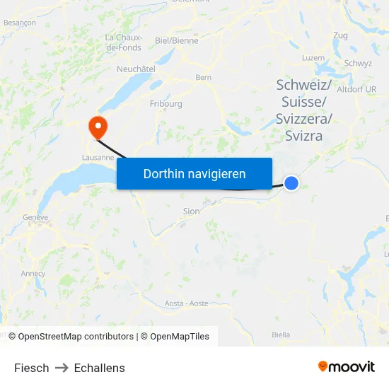 Fiesch to Echallens map