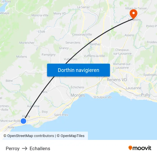 Perroy to Echallens map