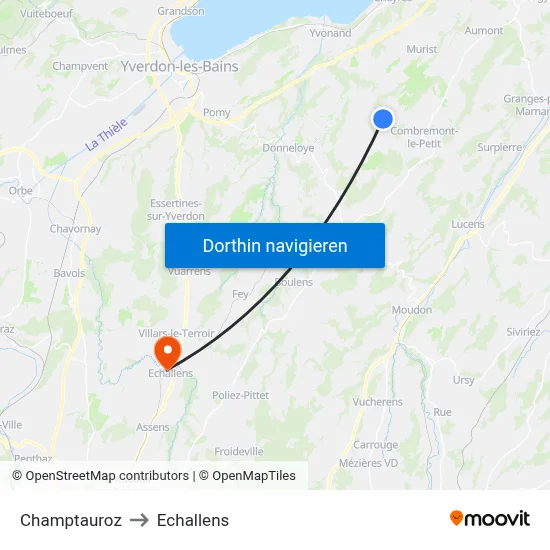 Champtauroz to Echallens map