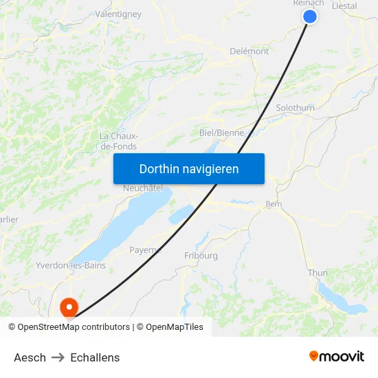 Aesch to Echallens map