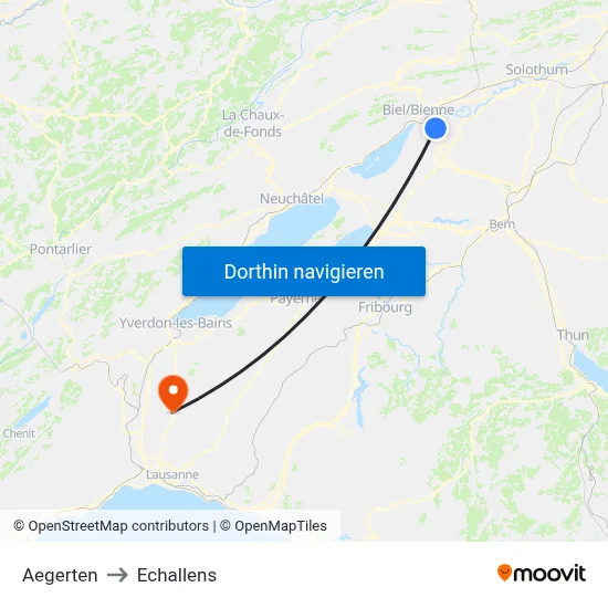 Aegerten to Echallens map