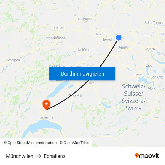 Münchwilen to Echallens map