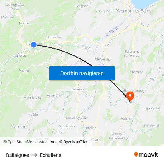 Ballaigues to Echallens map