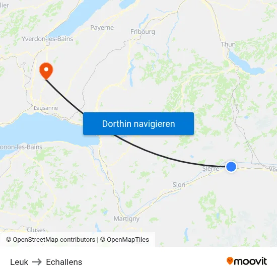 Leuk to Echallens map