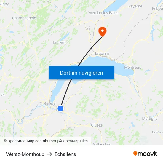 Vétraz-Monthoux to Echallens map