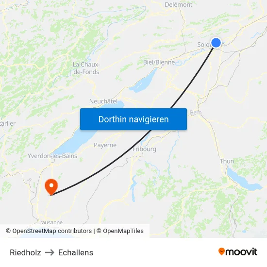 Riedholz to Echallens map