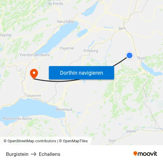 Burgistein to Echallens map
