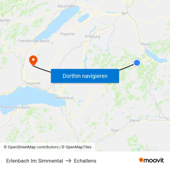 Erlenbach Im Simmental to Echallens map