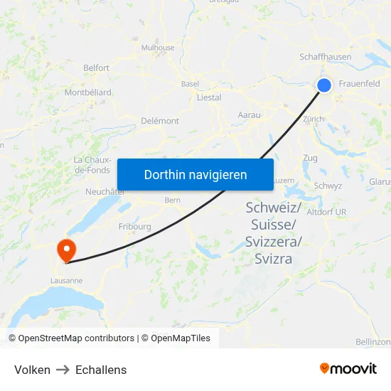 Volken to Echallens map