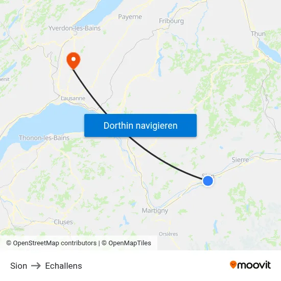 Sion to Echallens map