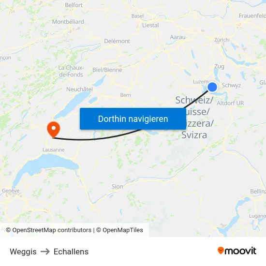 Weggis to Echallens map