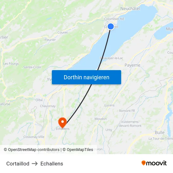 Cortaillod to Echallens map