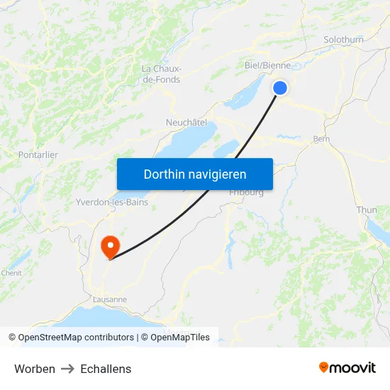 Worben to Echallens map