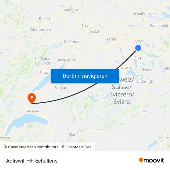 Adliswil to Echallens map