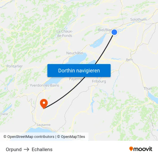 Orpund to Echallens map