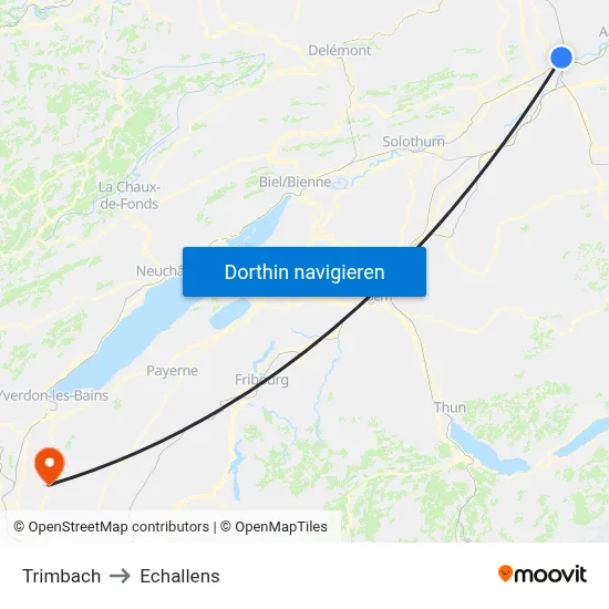 Trimbach to Echallens map