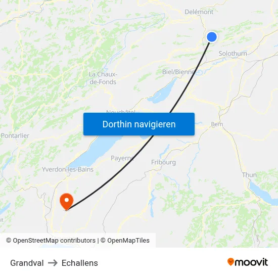 Grandval to Echallens map